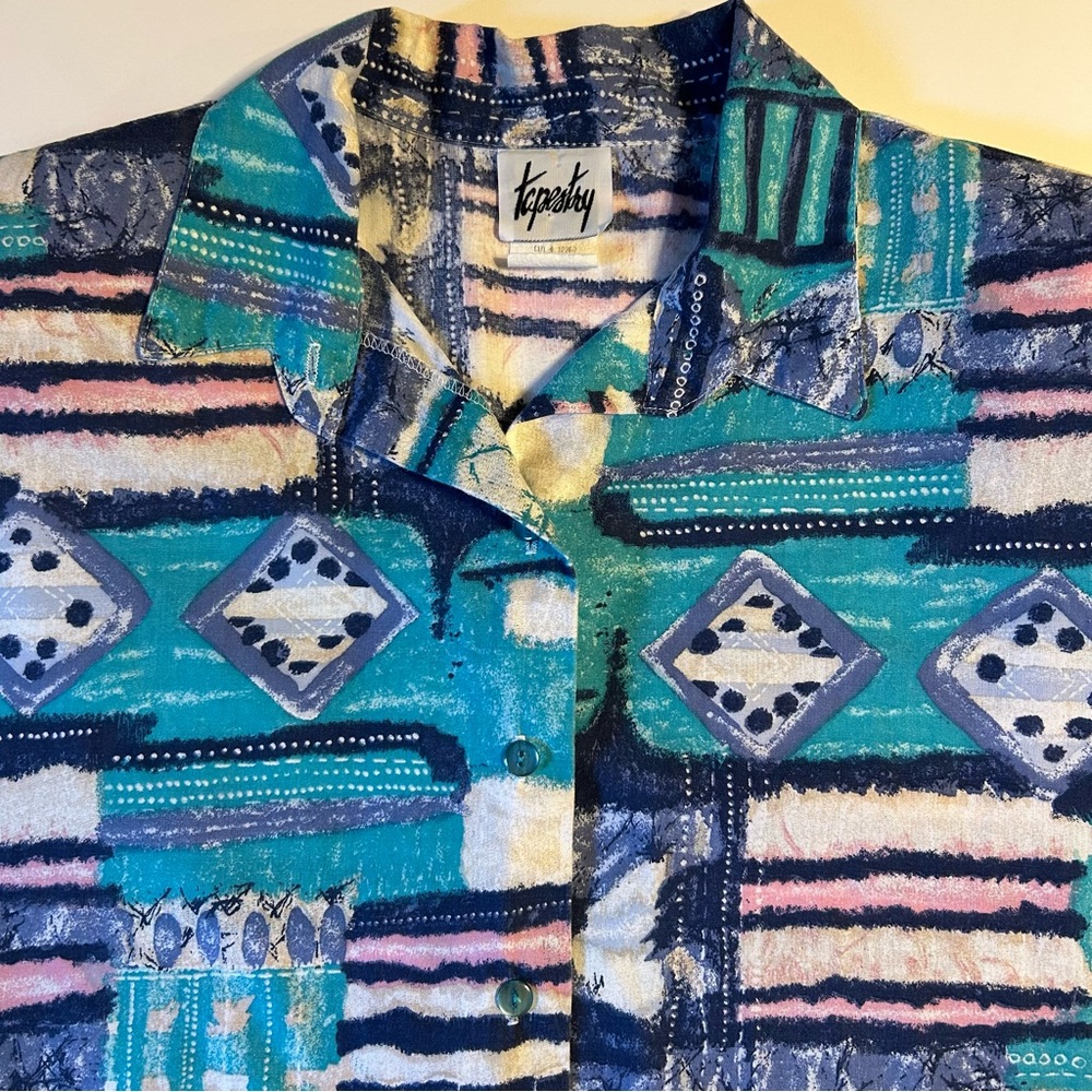 Tapestry Vtg‎ Shirt Top Womens 20W/ 2X Button Up Short Sleeve Casual Grandma